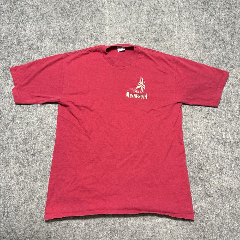 Vintage 1994 Minnesota Sailboat T Shirt L Cal Cru Made in USA Red Retro Tee